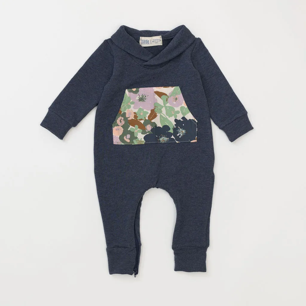 Bamboo Shawl Collar Romper in Evening Meadow
