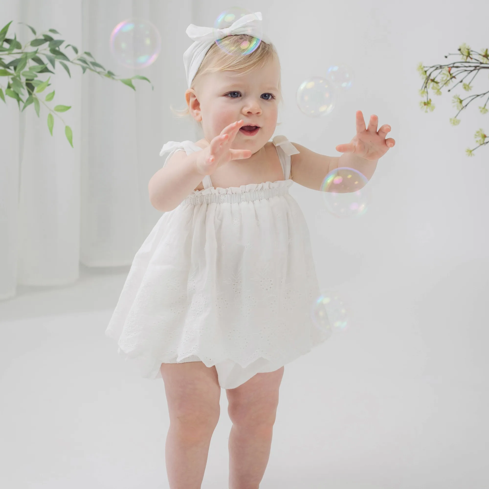Ivory Border Eyelet Romper & Headband Set