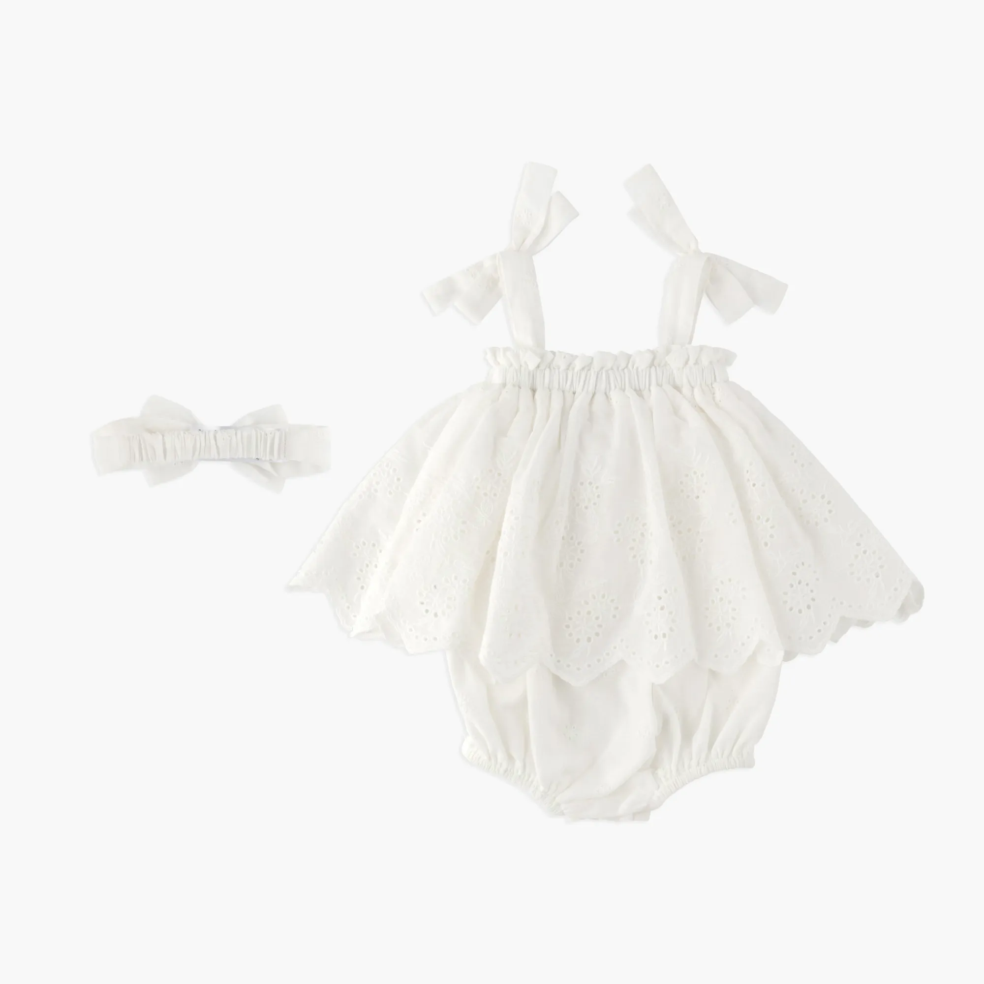 Ivory Border Eyelet Romper & Headband Set
