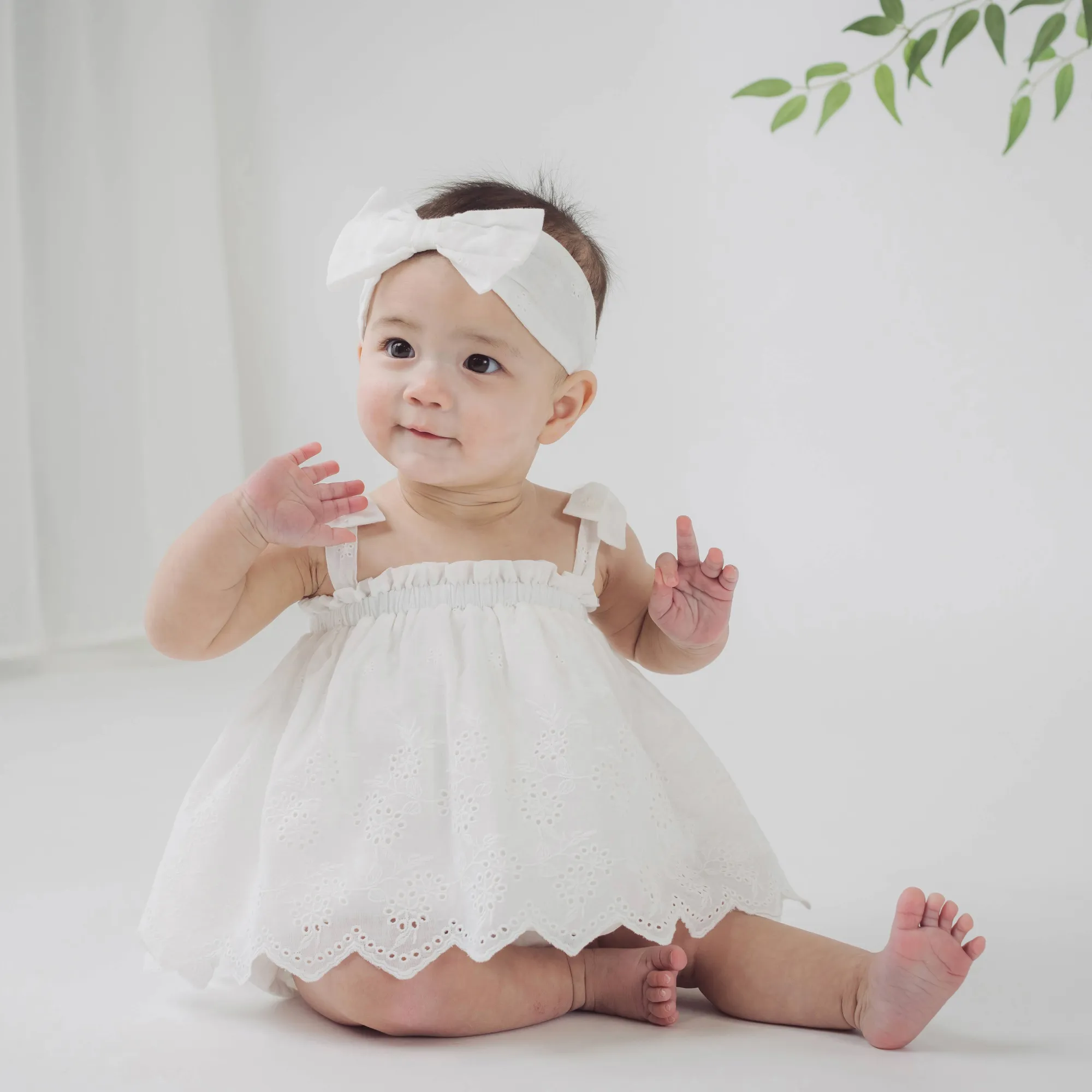 Ivory Border Eyelet Romper & Headband Set
