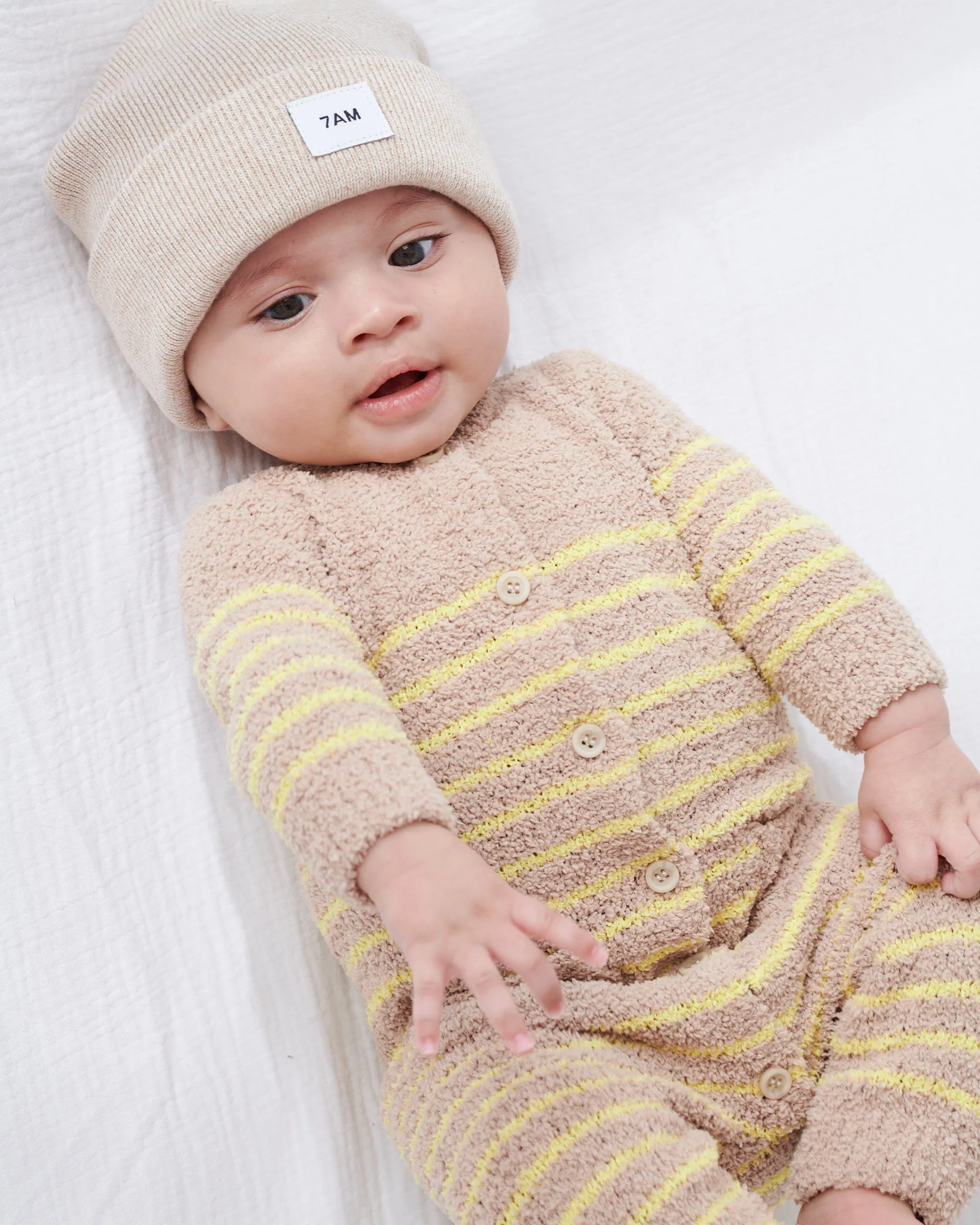 Long Sleeve Striped Romper - Fuzzy