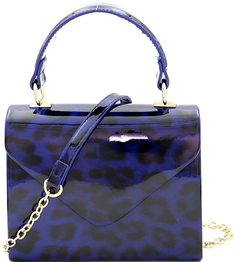 Mini Retro Glossy Crocodile Teal Box Flap leather Satchel Crossbody Handbag