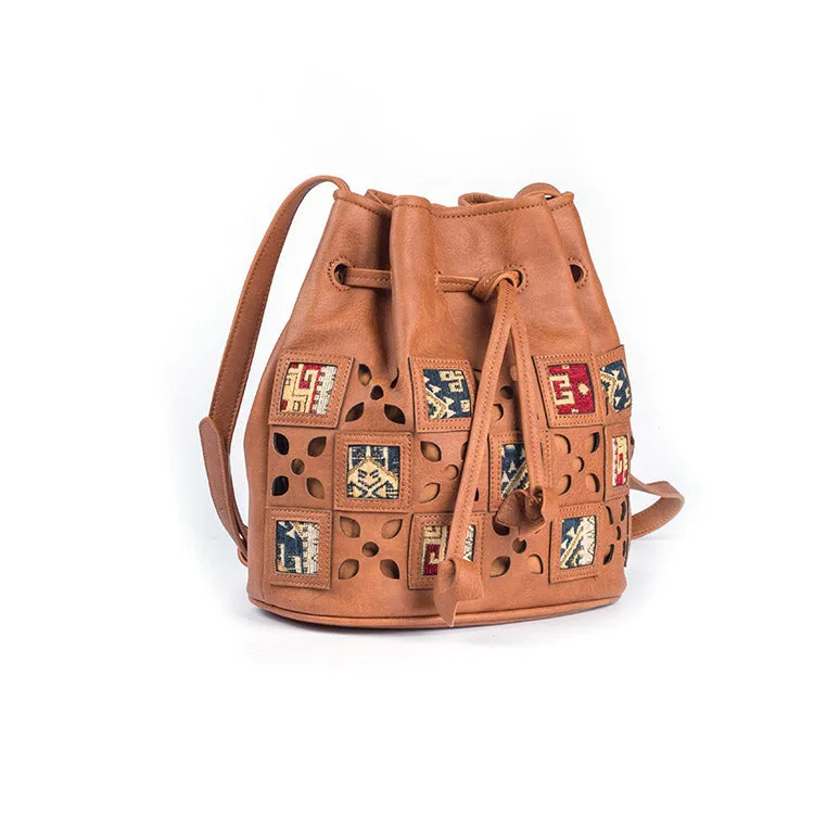 Womens Vegan Leather Crossbody Bucket Bag Boho Purses For Women